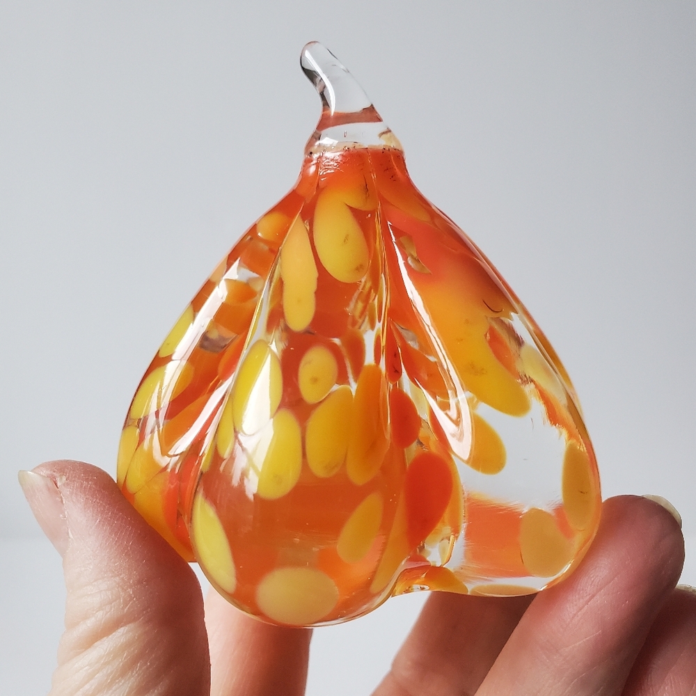 Handblown Art Glass Pumpkin Figurine Autumn Thanksgiving Centerpiece